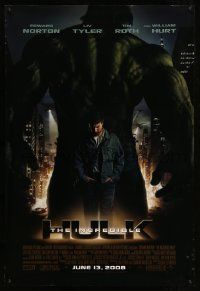 3r904 INCREDIBLE HULK advance DS 1sh '08 Liv Tyler, Edward Norton, cool image of Hulk!