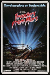 3r936 INVADERS FROM MARS 1sh '86 Hooper, Rider art, there's no place on Earth to hide, PG-rated!
