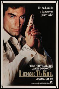 3s079 LICENCE TO KILL S style teaser 1sh '89 Timothy Dalton as James Bond,Carey Lowell & Talisa Soto