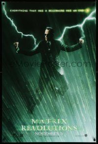 3s181 MATRIX REVOLUTIONS teaser DS 1sh '03 image of Hugo Weaving as Agent Smith flying!