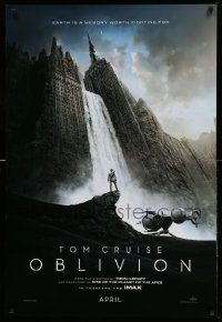 3s299 OBLIVION teaser DS 1sh '13 Morgan Freeman, image of Tom Cruise & waterfall in city!
