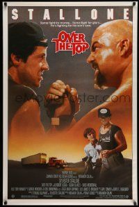 3s320 OVER THE TOP 1sh '87 trucker Sylvester Stallone armwrestling giant guy & with son!