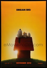 3s338 PEANUTS MOVIE style A teaser DS 1sh '15 wonderful image of Snoopy and Woodstock on doghouse!