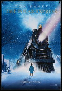3s389 POLAR EXPRESS int'l teaser DS 1sh '04 Tom Hanks, Zemeckis, D. Chiang fantasy art of train