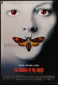 3s606 SILENCE OF THE LAMBS style D DS 1sh '90 great image of Jodie Foster with moth over mouth!