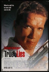 3s842 TRUE LIES style A advance 1sh '94 cool close-up of Arnold Schwarzenegger!