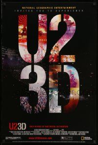 3s861 U2 3D 1sh '07 3-D rock 'n' roll concert, Bono, The Edge, Larry Mullen, Adam Clayton on stage