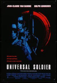 3s877 UNIVERSAL SOLDIER 1sh '92 full-length image of Jean-Claude Van Damme & Lundgren!