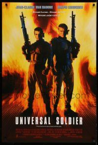3s878 UNIVERSAL SOLDIER int'l DS 1sh '92 full-length image of Jean-Claude Van Damme & Lundgren!