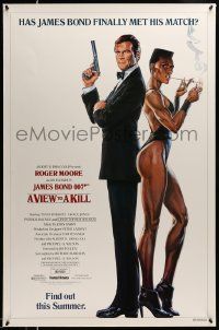 3s891 VIEW TO A KILL advance 1sh '85 art of Roger Moore & Jones by Goozee over white background!