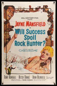 3s950 WILL SUCCESS SPOIL ROCK HUNTER 1sh '57 art of sexy Jayne Mansfield wearing only a sheet!