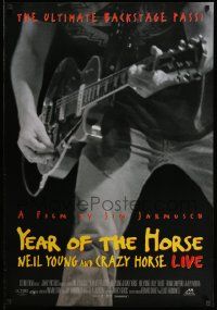 3s986 YEAR OF THE HORSE int'l 1sh '97 Neil Young close-up cranking it up, Jim Jarmusch, rock & roll