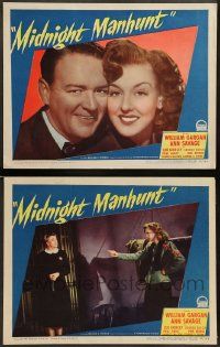 3t942 MIDNIGHT MANHUNT 2 LCs '45 William Gargan, Ann Savage hid the body they all wanted!