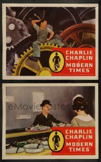 3t943 MODERN TIMES 2 LCs R60s classic image of Charlie Chaplin on gears & in cafe!