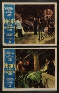 3t949 NIGHT HAS A THOUSAND EYES 2 LCs '48 Edward G. Robinson near stairs and being threatened!