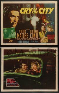 3t069 CRY OF THE CITY 8 LCs '48 Siodmak film noir, Victor Mature, Richard Conte & Shelley Winters!