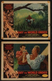 3t784 DAY THE WORLD ENDED 3 LCs '56 Roger Corman, Mike Connors, Adele Jergens, Kallis border art!