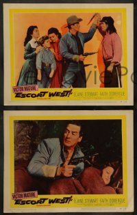 3t664 ESCORT WEST 4 LCs '59 cowboy Victor Mature, Faith Domergue & Elaine Stewart!