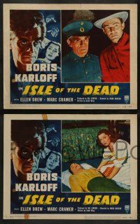 3t525 ISLE OF THE DEAD 7 LCs R53 Boris Karloff, gaping graves, walking dead, unseen vampires!