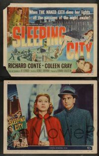 3t373 SLEEPING CITY 8 LCs '50 Richard Conte, Alex Nicol, Coleen Gray, New York City film noir!
