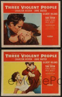 3t438 THREE VIOLENT PEOPLE 8 LCs '56 sexy Anne Baxter, Charlton Heston & Gilbert Roland!