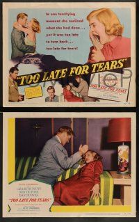 3t449 TOO LATE FOR TEARS 8 LCs '49 great close up of Dan Duryea slapping Lizabeth Scott on couch!