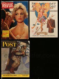 3w210 LOT OF 3 MAGAZINES '40s-60s Brigitte Bardot on the cover of Revue, Saturday Evening Post!