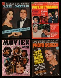 3w184 LOT OF 4 MOVIE MAGAZINES '50s-70s Elizabeth Taylor, Jackie Kennedy taking drugs + more!