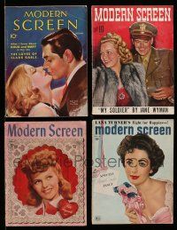 3w186 LOT OF 4 MODERN SCREEN MAGAZINES '30s-40s The Loves of Clark Gable, Rita Hayworth, Liz!