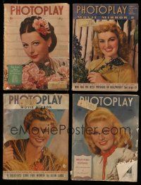 3w181 LOT OF 4 PHOTOPLAY MAGAZINES '40s Hedy Lamarr, Ginger Rogers, Betty Grable, Ingrid Bergman!