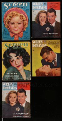 3w166 LOT OF 5 SCREEN ROMANCES MAGAZINES '30s-40s Shirley Temple, James Stewart, Bebe Daniels