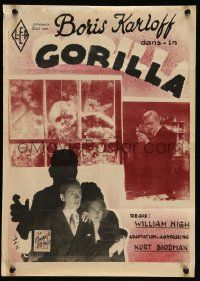 3x548 APE Belgian '40 great image of Boris Karloff in lab & wacky gorilla in window!