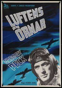 3x209 TWELVE O'CLOCK HIGH Swedish '50 cool artwork of smoking World War II pilot Gregory Peck!