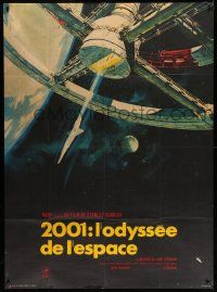 3y645 2001: A SPACE ODYSSEY French 1p R70s Stanley Kubrick, Bob McCall art of space wheel!