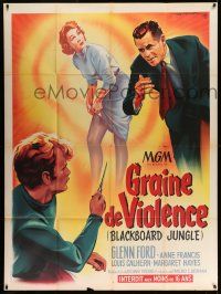 3y678 BLACKBOARD JUNGLE French 1p '55 Richard Brooks classic, great different art by Roger Soubie!