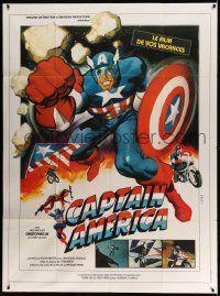 3y690 CAPTAIN AMERICA 2 French 1p '80 different Marvel Comics superhero art by Michel Landi!