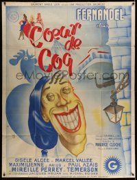3y704 COEUR DE COQ French 1p '46 wonderful art of Fernandel smiling really big, Rooster Heart!