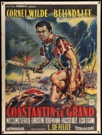 3y707 CONSTANTINE & THE CROSS French 1p '62 art of bloody warrior Cornel Wilde on battlefield!