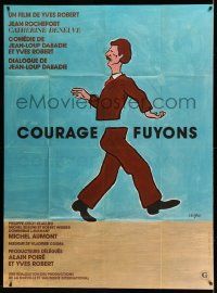 3y710 COURAGE FUYONS French 1p '79 Jean Rochefort, cool Savignac art of man split in two!