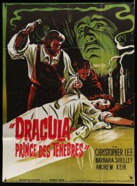 3y723 DRACULA PRINCE OF DARKNESS French 1p R70s art of vampire Christopher Lee + man driving stake!