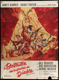 3y726 DUEL AT DIABLO French 1p '68 Frank McCarthy art of Sidney Poitier & James Garner surrounded!