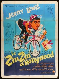 3y736 ERRAND BOY French 1p '63 different Boris Grinsson art of wacky Jerry Lewis on bicycle!