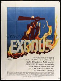 3y738 EXODUS French 1p '61 Otto Preminger, great artwork of arms reaching for rifle by Saul Bass!
