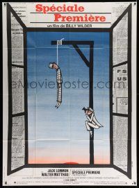 3y755 FRONT PAGE French 1p '75 Billy Wilder, wild different Basha art of hanging man & newspaper!