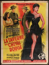 3y756 FRONTIER GAL French 1p '47 different Rene Lefebvre art of sexy showgirl Yvonne De Carlo!