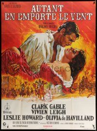 3y764 GONE WITH THE WIND French 1p R70s art of Gable carrying Vivien Leigh over Atlanta burning!