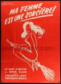 3y787 I MARRIED A WITCH red French 1p R60s different art of sexy Veronica Lake flying on broom!