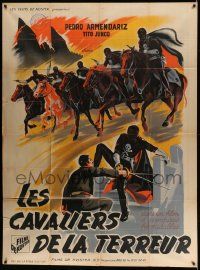 3y819 LAS CALAVERAS DEL TERROR French 1p '48 art of The Skulls of Terror Mexican masked riders!