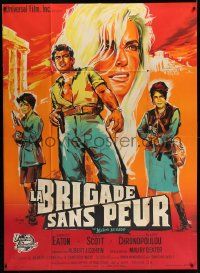 3y870 NAKED BRIGADE French 1p '65 different Belinsky art of sexy Shirley Eaton & top cast!