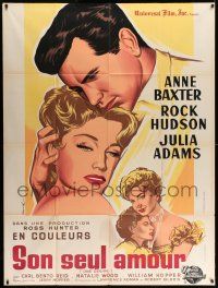 3y878 ONE DESIRE French 1p '63 different Xarrie art of Anne Baxter & Rock Hudson embracing!